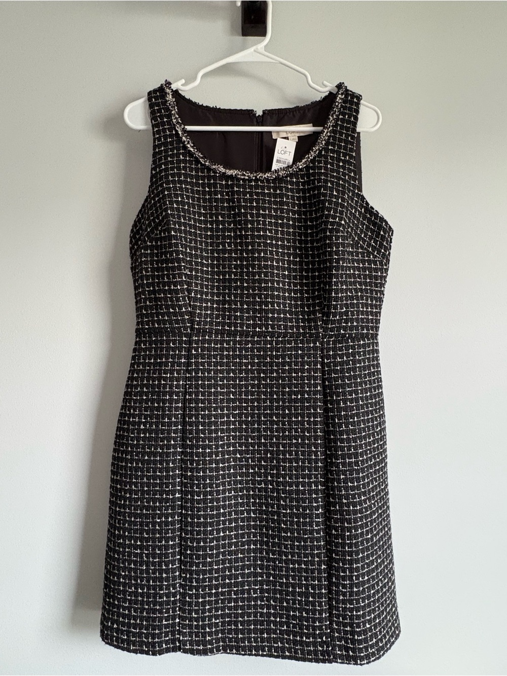 LOFT Black and White Tweed Sleeveless Sheath Dress